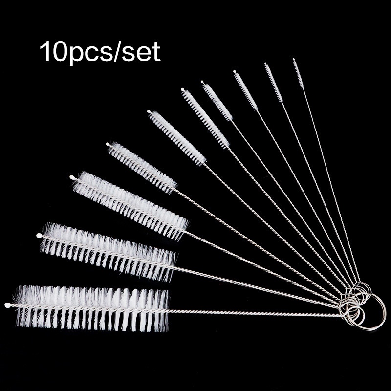 10 Pçs/set Inoxidável Macio Sucção De Cabelo Tubo Vidro Escovas Limpador Garrafa Náilon Tanque Peixes Escova Ferramentas