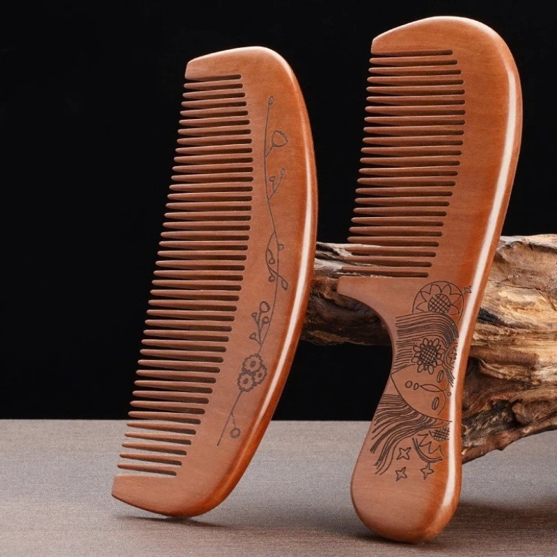 2 Pçs/set Pente De Madeira Artesanal , Escova De Barba Antiestática Para Homens Mulheres Cuidados Diários Com O Cabelo