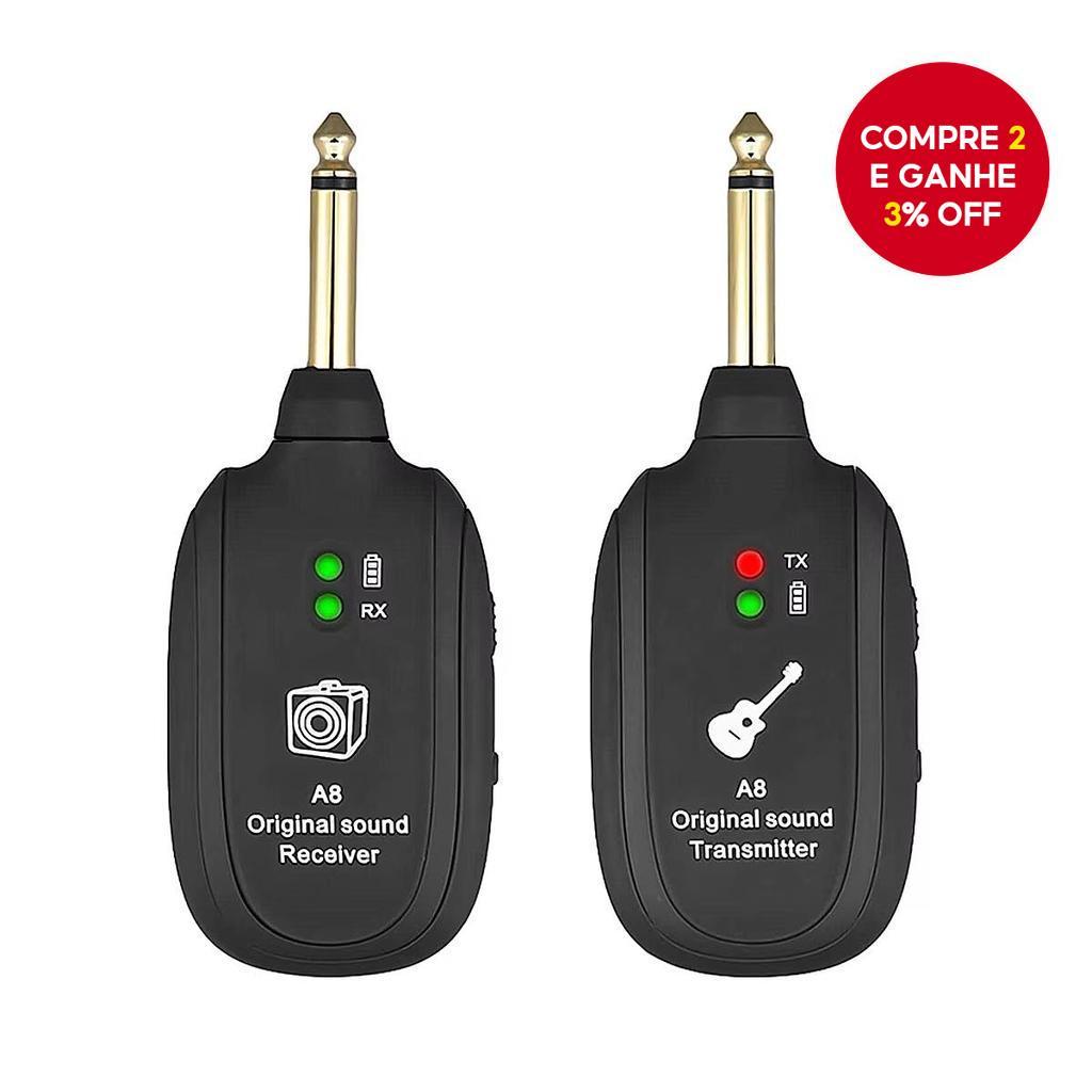 A8 Som Original Transmissor De Áudio Sem Fio Receptor 6.35mm Plug Para Guitarra Baixo Instrumento Musical Desempenho Pal