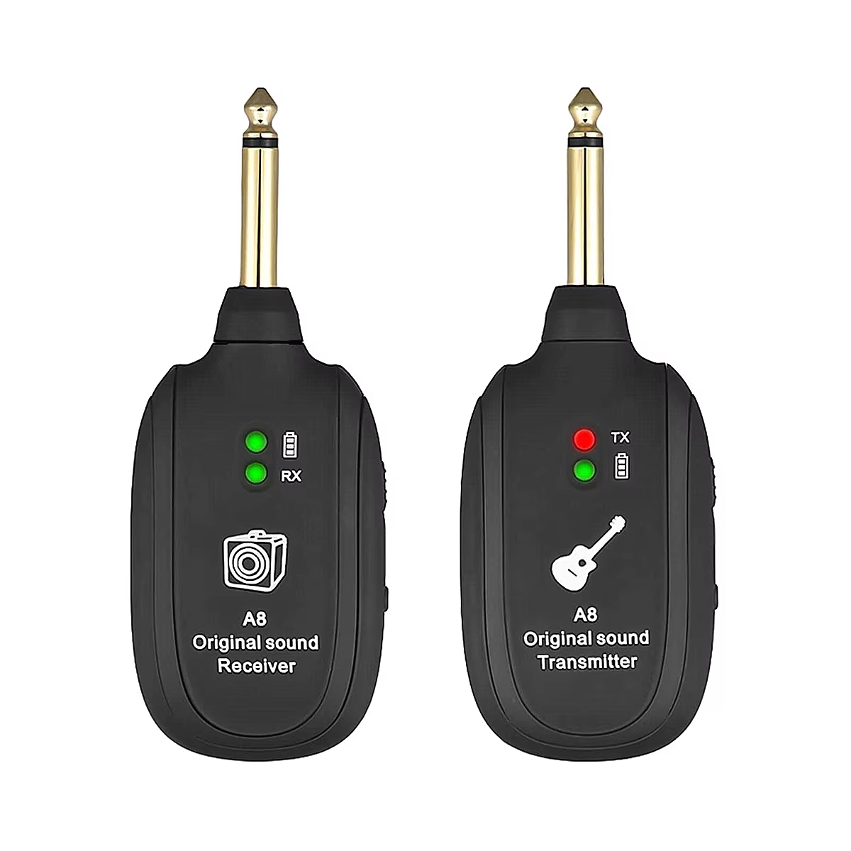 Adaptador de áudio sem fio A8 conector de 6,35 mm para guitarra, baixo, uso em palco, transmissão de som original.