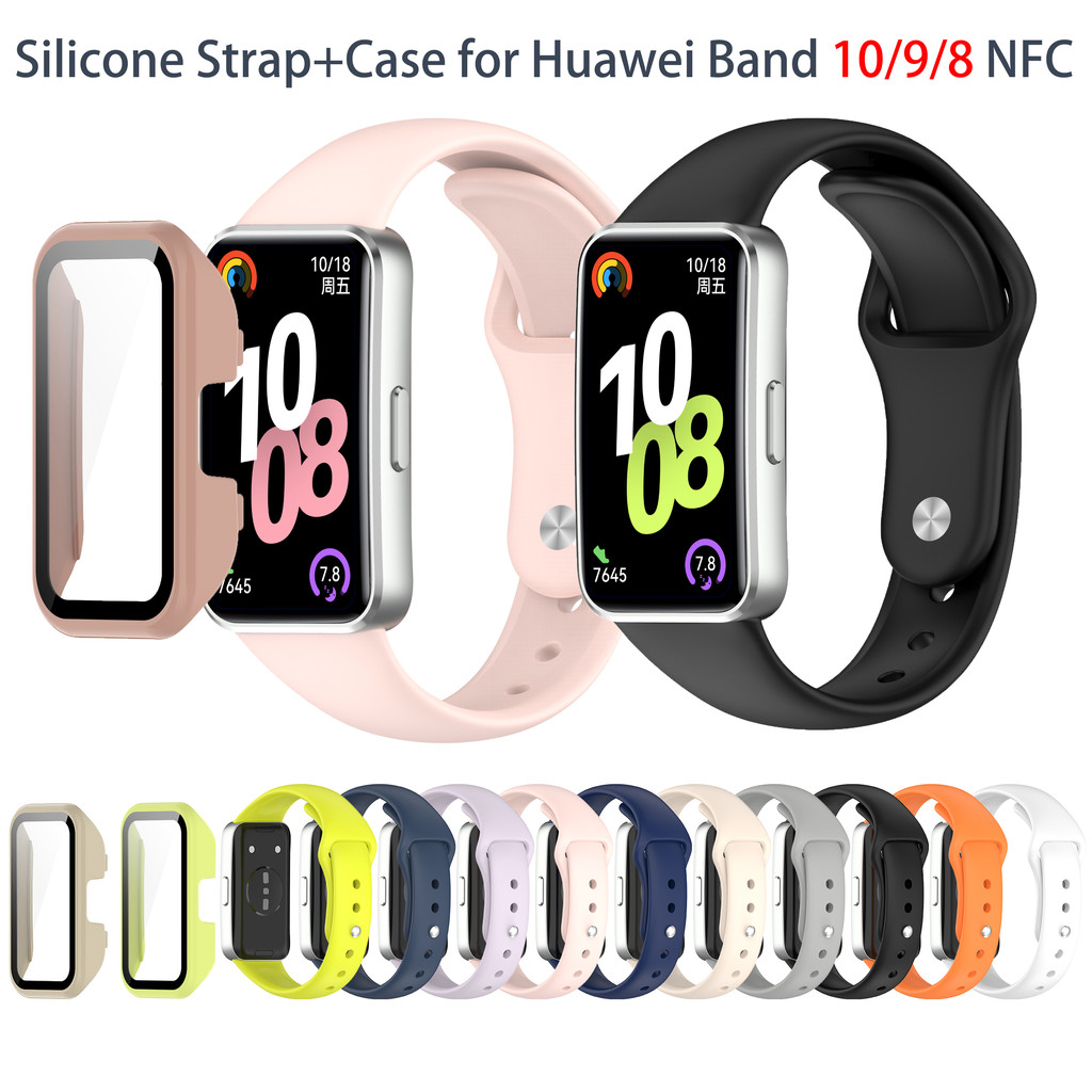 Pulseira De Silicone + Capa Para Huawei Band 10 9 8 NFC PC 2 Em 1 Sport Fashion Smartwatch All-Around Hard Frame Bumper