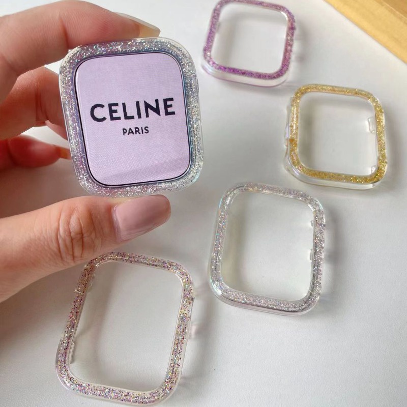 Capa Transparente Com Glitter Para Apple Watch Series 9 8 7 6 5 se 4 3 Hard PC Bumper Protetora iWatch 49MM 45MM 44MM 42