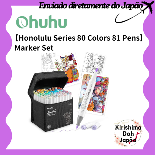 Ohuhu Illustration Marker Brush Type 80 Colors 81 Pens Professional Pastel Brush Broad Tip Light Color Alcohol Marker Pen with Blender Pen Honolulu Series [Enviado diretamente do Japão]