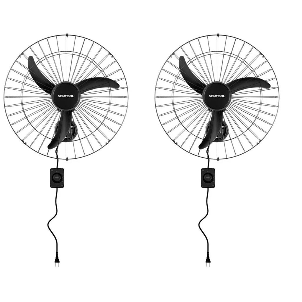 Kit 2 Ventilador Parede 60cm Grande Preto 127v 130w Ventisol