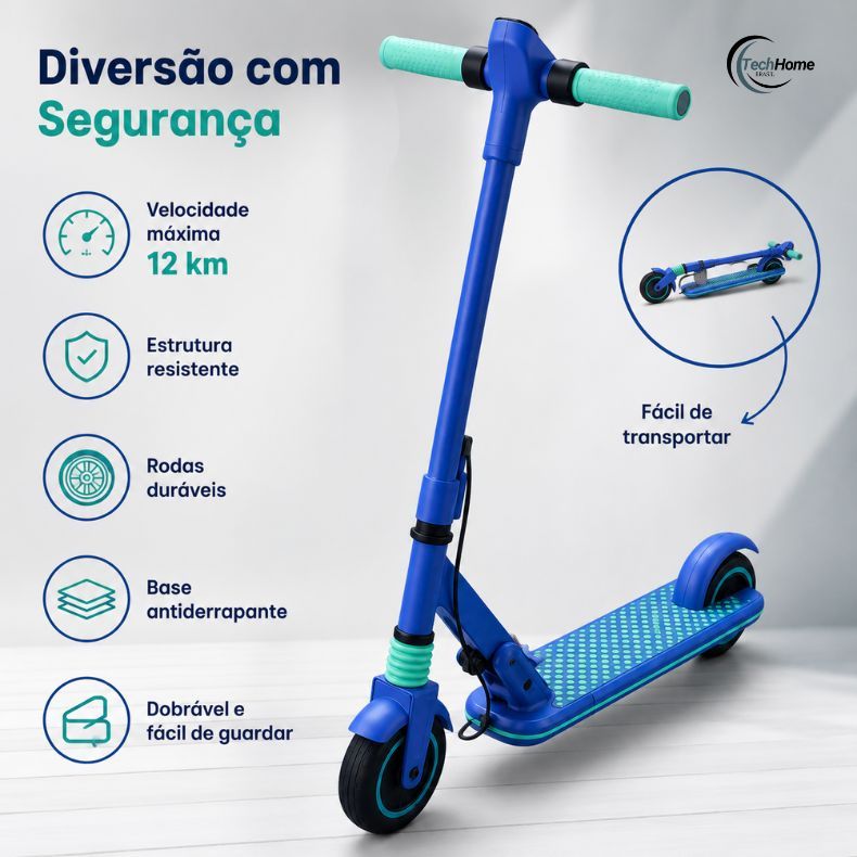 Patinete Infantil Elétrico 130W Scooter Motorizada Dobrável Infantil