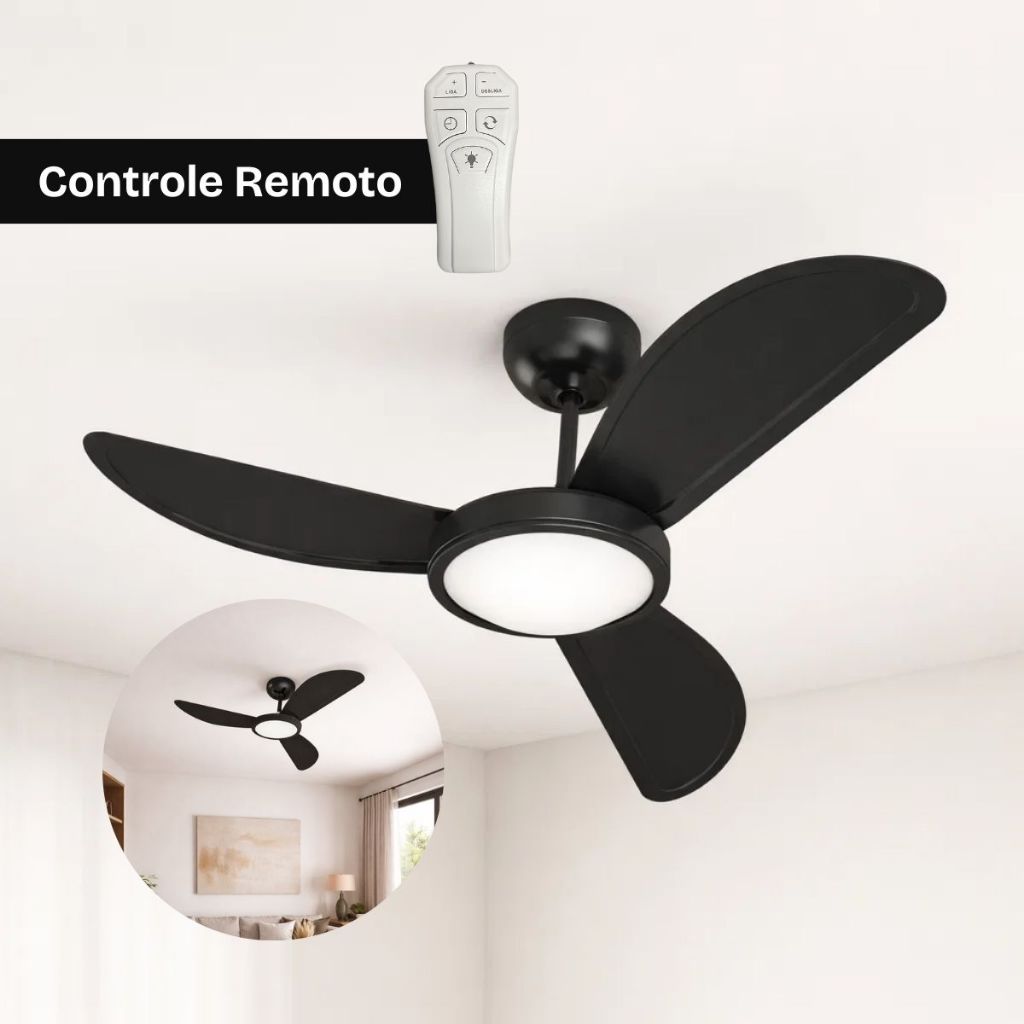 Ventilador de Teto 127V com Controle Remoto LED 3 Pás 130W Econômico