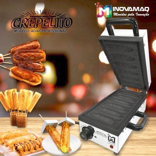 Máquina Crepe Suíço 6 Cavidades Teflon Antiaderente Inovamaq