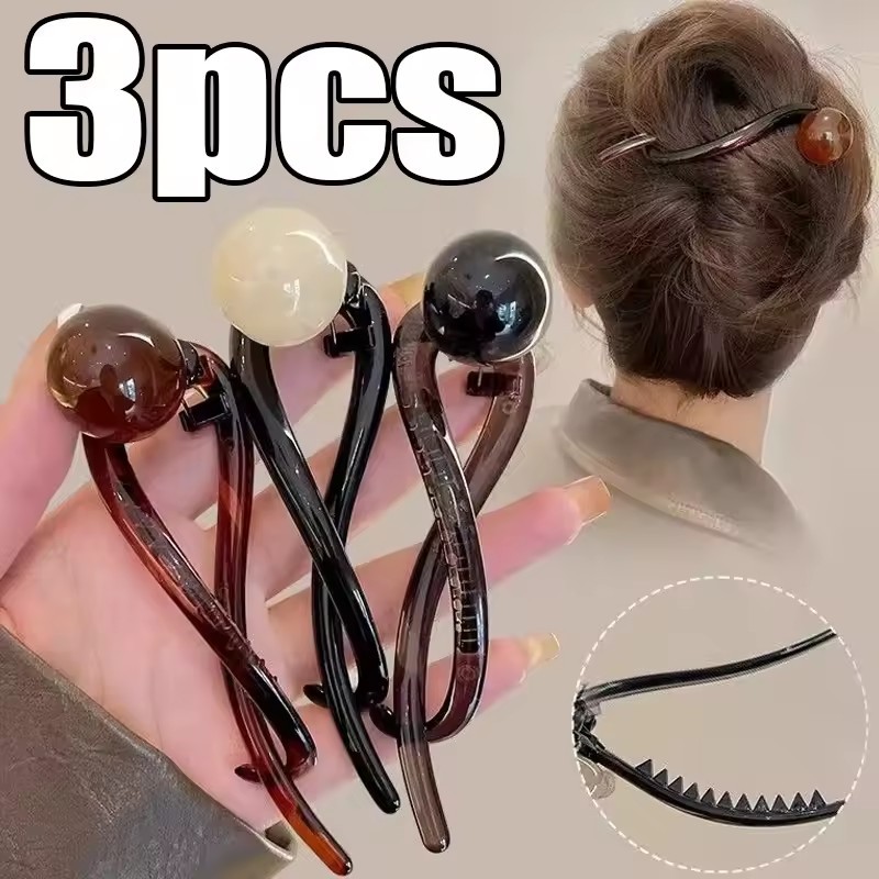 3-1pcs S Shape Retro Pearl Bobby Hair Claw Hairpin Elegante Cabeça Traseira Clipe De Tubarão Moda Luxo Suporte De Rabo D