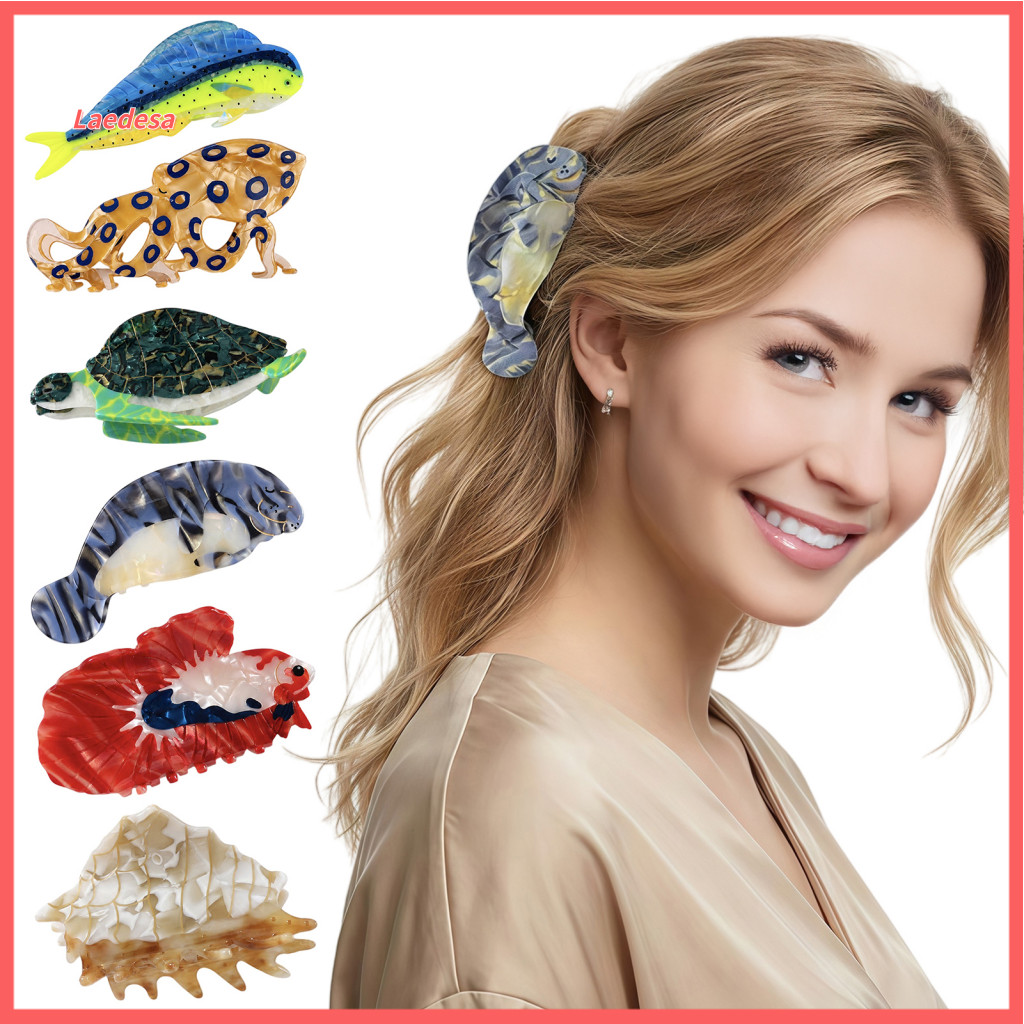 Handmade Acetate Hair Accessories Handcrafted Jewelry Sea Claw Clip for Women – Lightweight Ocean Theme Hairpin with F