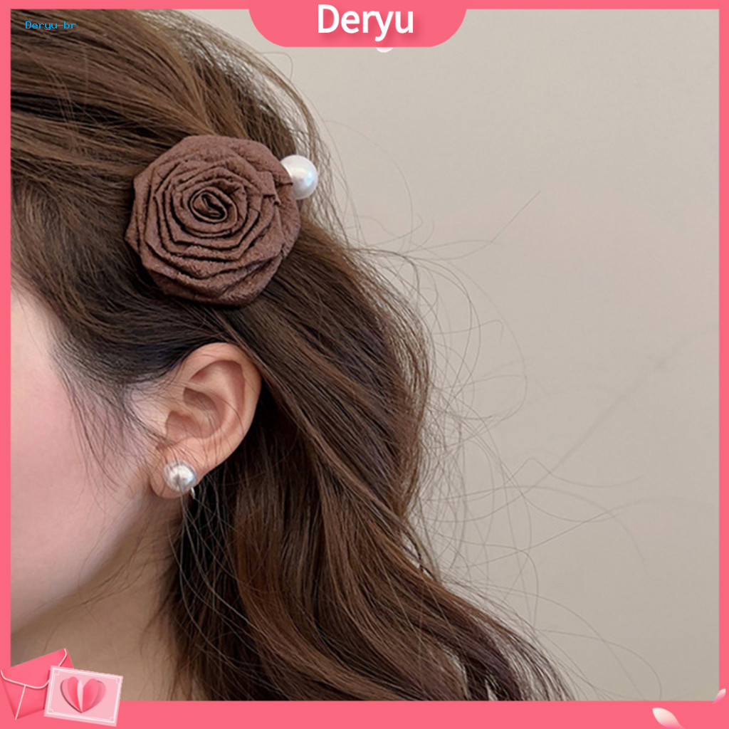 Party Hair Accessory Vintage Style Hairpin with Dry Rose Imitation Pearls Half-tie Side-swept Claw Clip Elegant Floral f