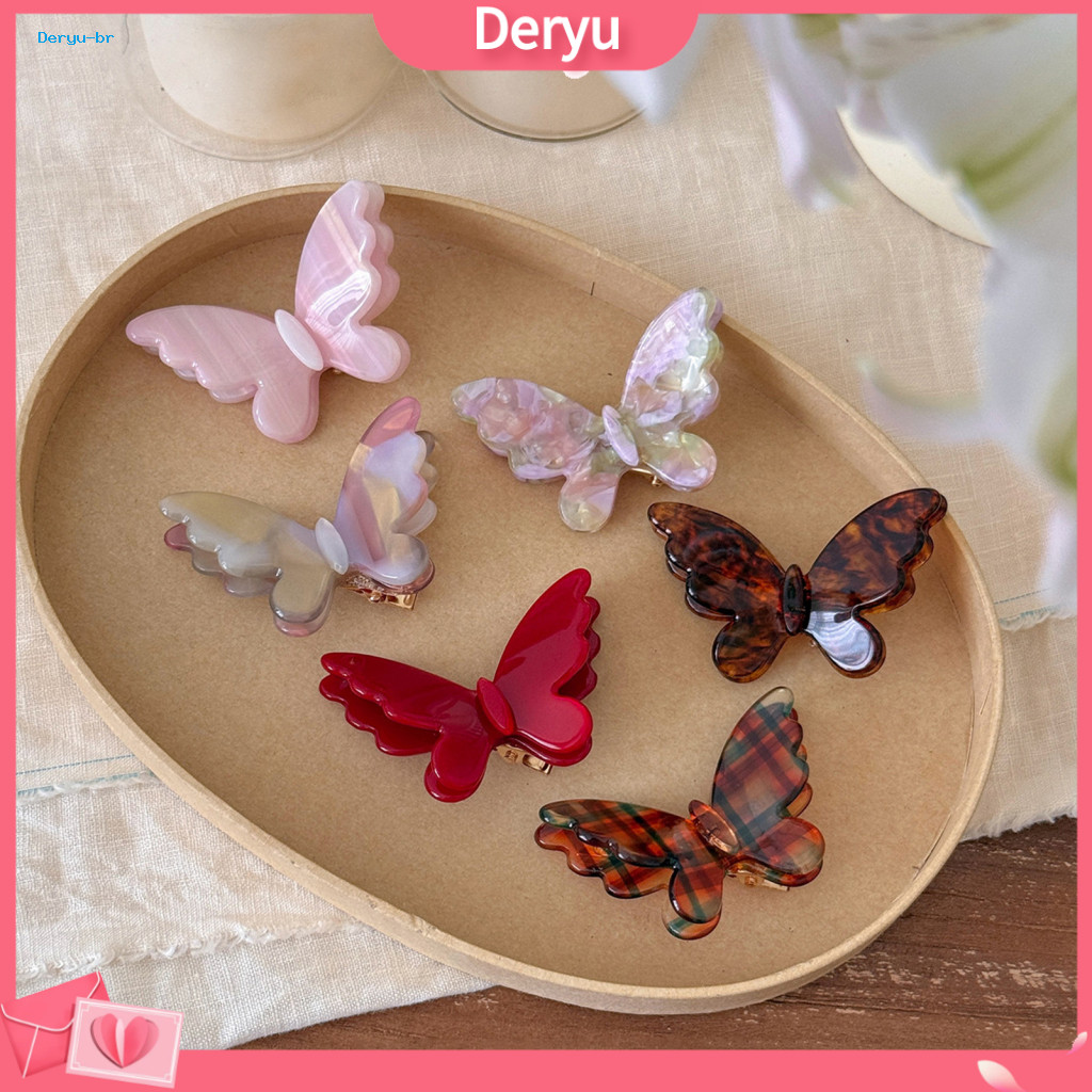 Korean Style Hair Clip Claw Side Bang 3d Butterfly Hairpin Acetate Plate Accessory for Secure Bangs Half-up Hairstyles S
