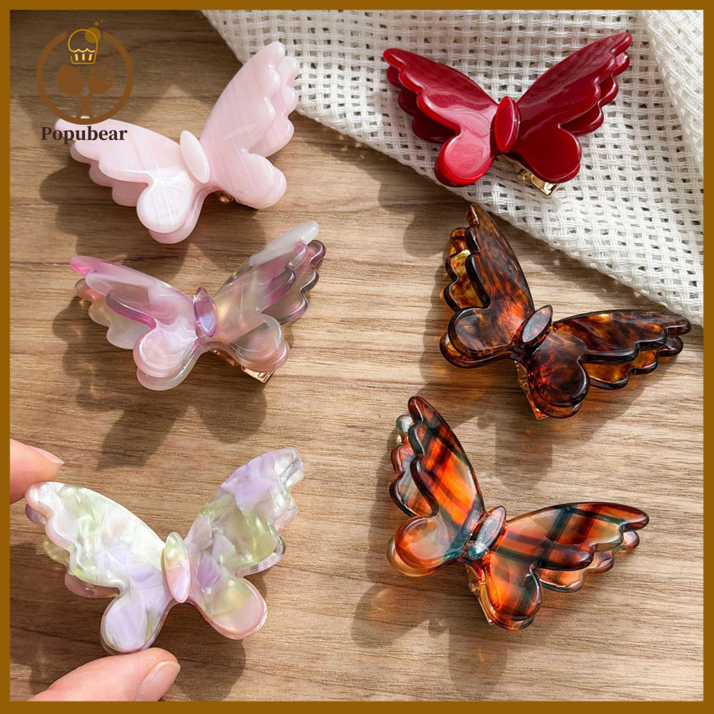Multi-color Hair Clip Claw Side Bang 3d Butterfly Hairpin Acetate Plate Accessory for Secure Bangs Half-up Hairstyles St