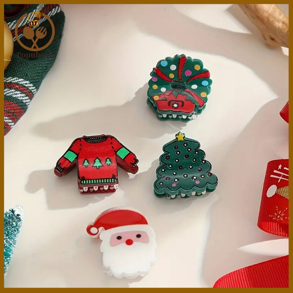 Mini Hair Claw Clips Side Clip Christmas Santa Claus Xmas Tree Clamp Acrylic Bang Hairpin Festive Accessories for Women