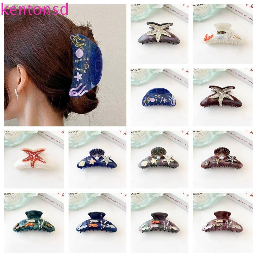 KENTONSD Ocean Shell Hair Grab , Starfish Shark Clip Strass Claw , Hairpin Pearl Acrílico