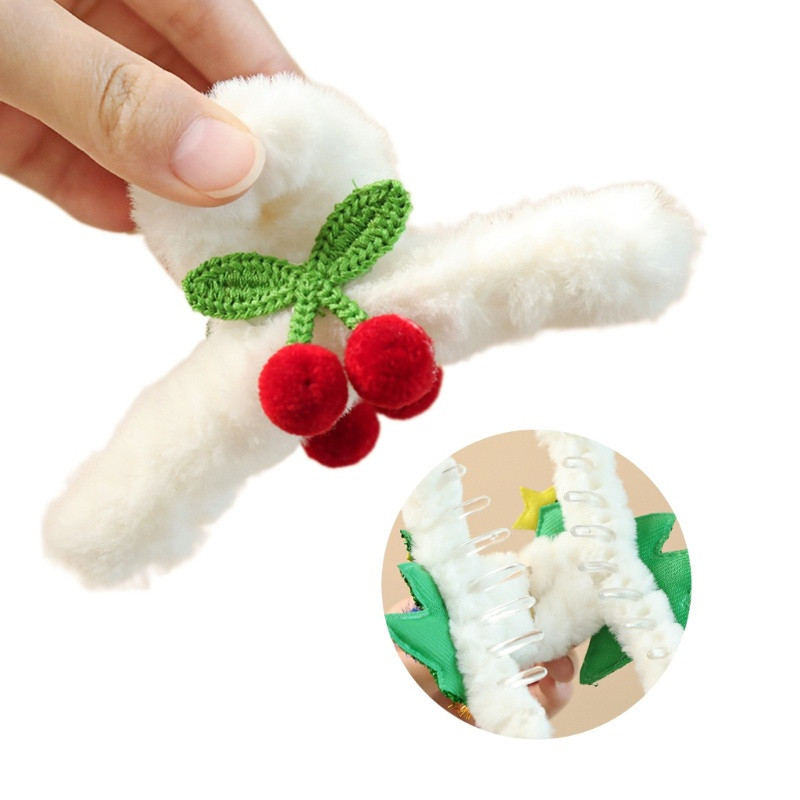 Plush Christmas Tree/Bowknot/Snowmen Shape Hair Claw Anti-Slip Hairpin for Girls