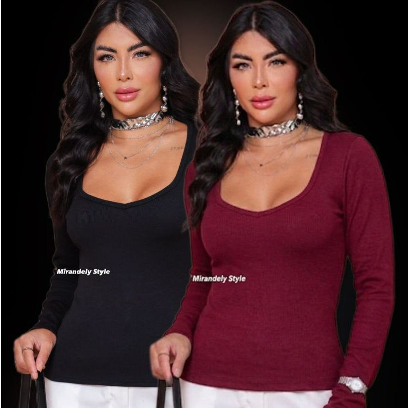 Kit 2 Blusas Femininas Manga Longa Ribet Knit Premium | Tamanho Único | Moda Inverno Elegante