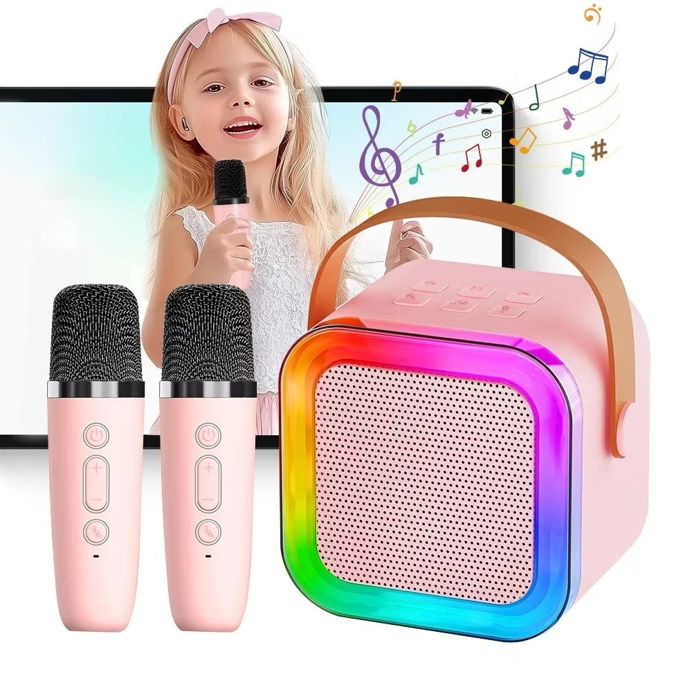 Caixa de Som Karaokê K12 com 2 Microfones, Luzes Coloridas, Diversão em Família