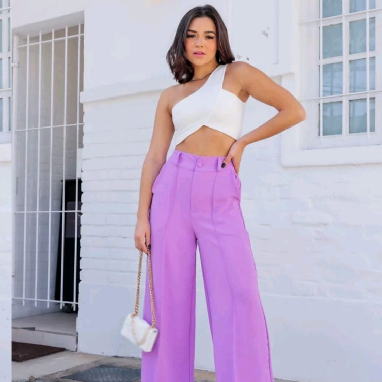 Calça Fashion Feminina Pantalona Elegante Wide Leg Tecido Duna Com Forro - Closet Maribella