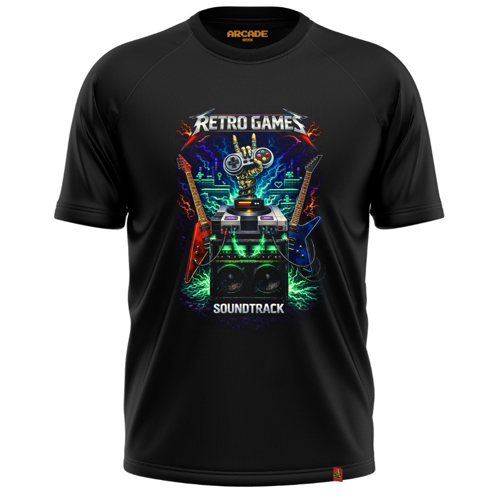 CAMISETA ARCADE GEEK NERD HEAVY METAL GAMER RETRO GAMES SOUNDTRACK