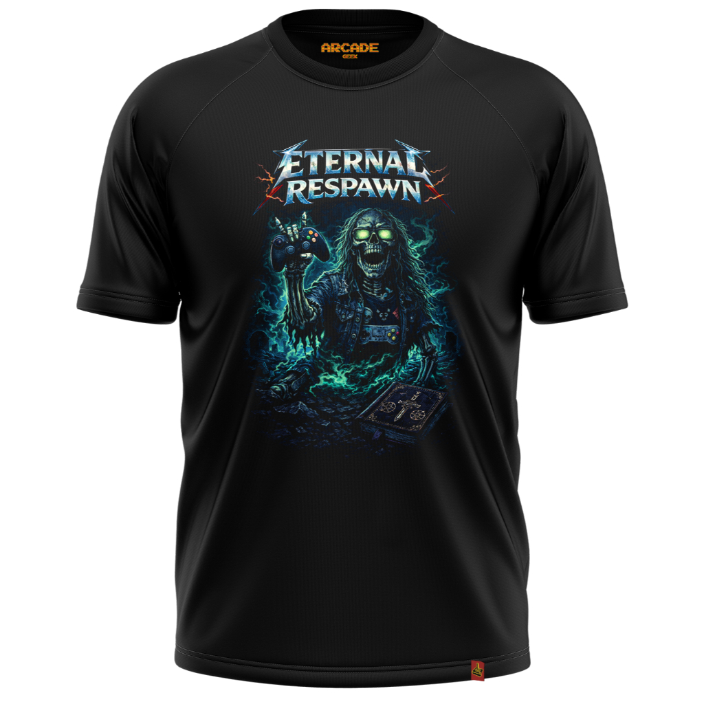 CAMISETA ARCADE GEEK NERD HEAVY METAL GAMER eTERNAL RESPAWN GAME OVER
