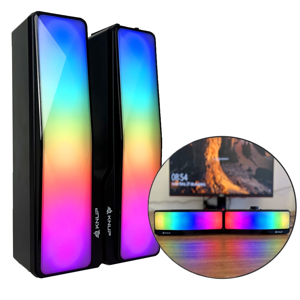 Caixa Som Caixinha Soundbar Preto Pc Computador Notebook Potente Estéreo Led RGB P2 USB
