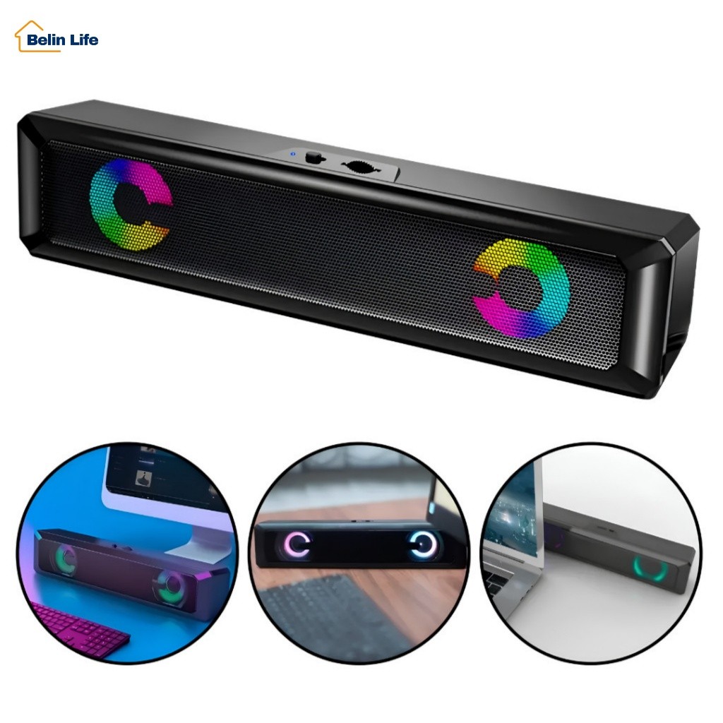 Caixa De Som Soundbar Gamer Knup KP-RO802 6W LED RGB 2.0 Para PC