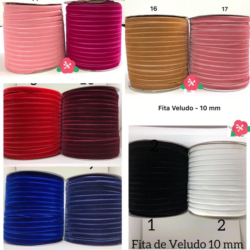 Fita Veludo Sanding Lisa 10mm (Escolha a partir de 5 Metros) para Laços e Tiaras