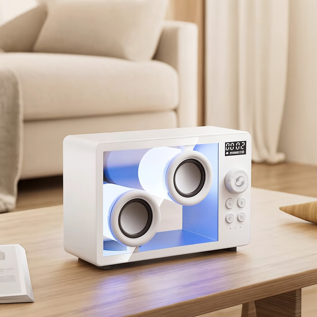 Caixa de Som Bluetooth Transparente RGB com Relógio Digital Alarme Som Estéreo Cartão TF Tipo C