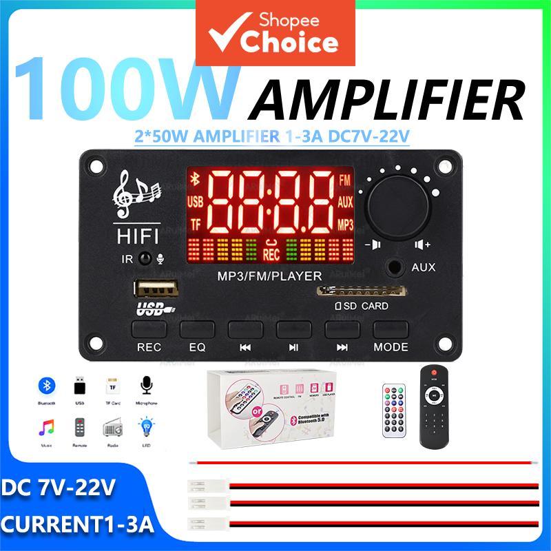 Placa Amplificadora Bluetooth 100W HIFI MP3 FM USB TF SD AUX Decodificador De Áudio Digital 2x50W Amplificador De Potênc