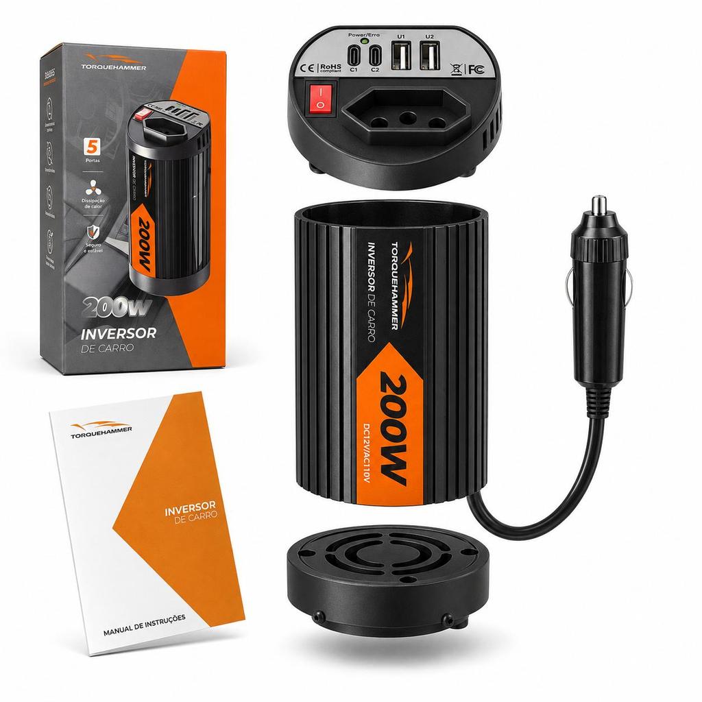 Inversor De Carro 200W Torquehammer Para Celular Notebook Tablet E Eletrônicos