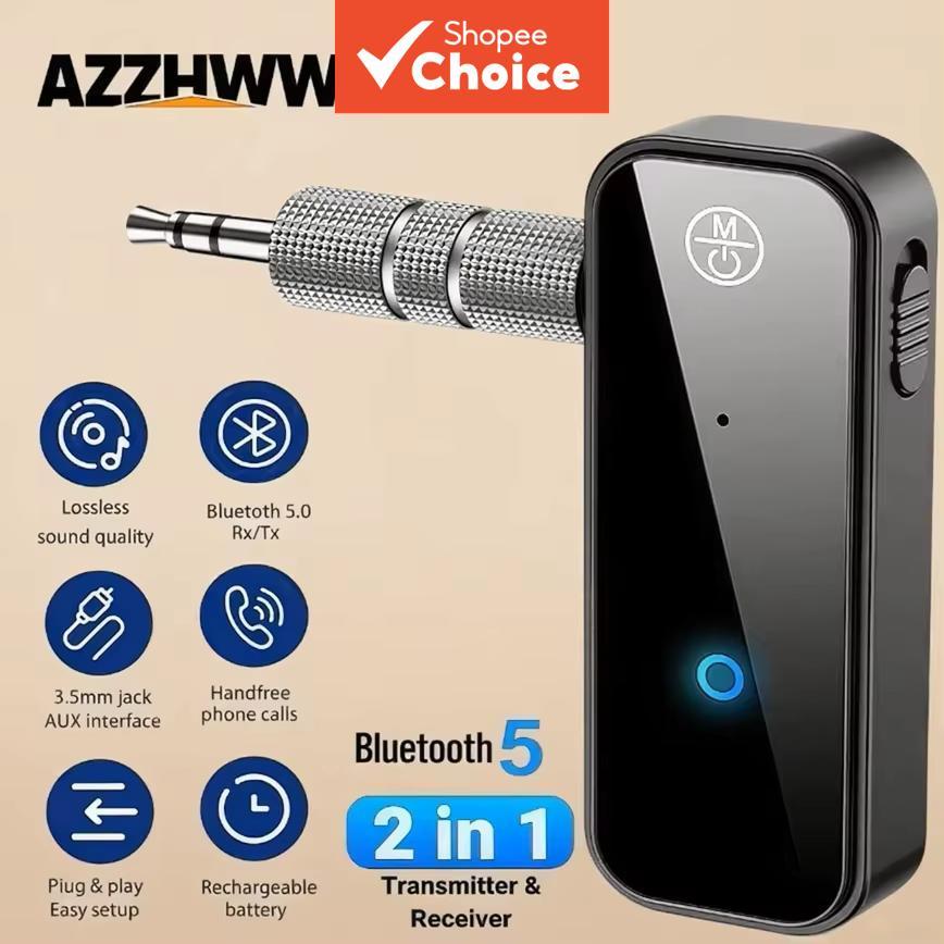 Adaptador de Áudio Bluetooth 6.0 3,5 mm AUX 2 em 1 Receptor e Transmissor para Caixa de Som Automotiva, Tablet e TV