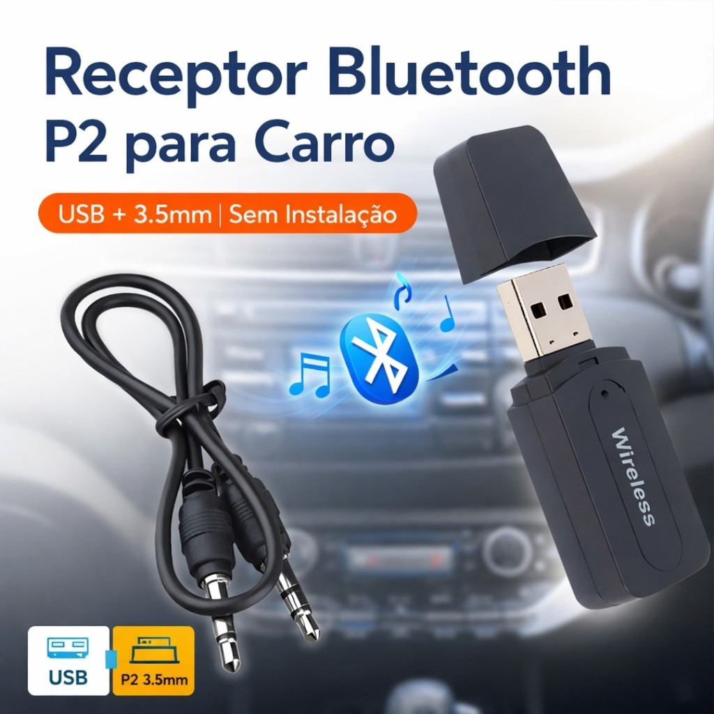 Kit 5 Receptores Bluetooth USB P2 3,5mm A2DP para Caixa de Som e Aparelho de Áudio