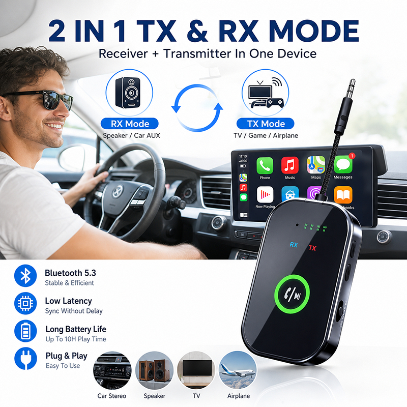 Transmissor Receptor Bluetooth 6.0 , Adaptador De Áudio Sem Fio De 3.5mm Para Conexão De Celular Auxiliar De Carro , Swi