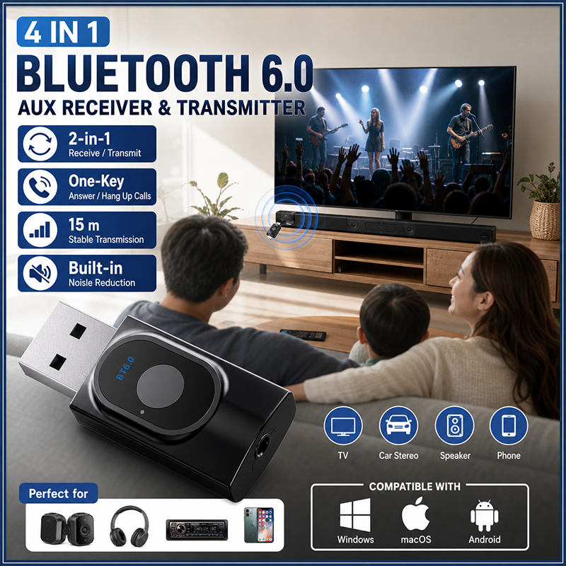 4-Em-1 USB Bluetooth 6.0 Transmissor De Áudio Receptor 3.5MM AUX Estéreo Adaptador Sem Fio Dongle Para PC TV