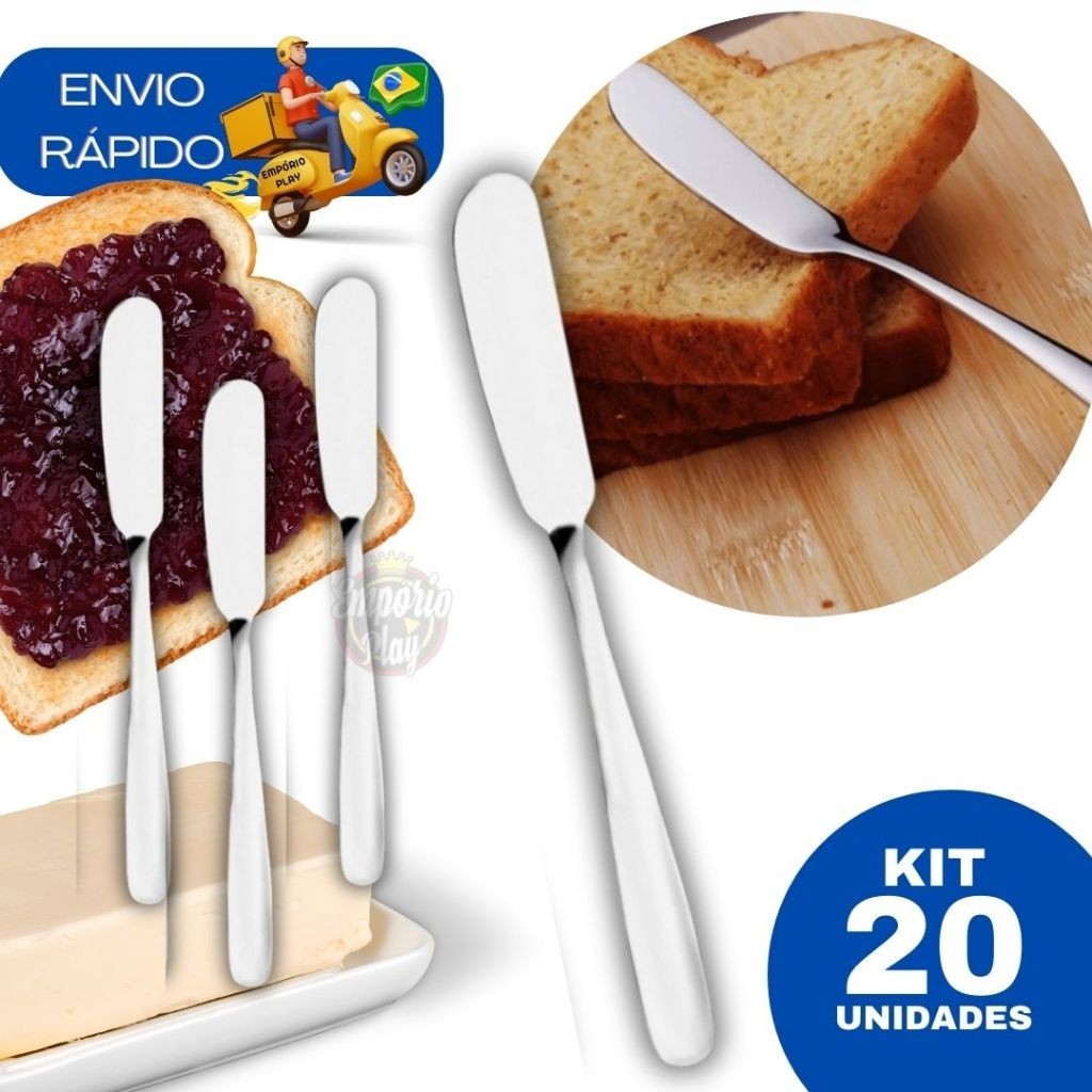 Kit 20Pcs Espátulas Manteiga Margarina Em Aço Inox Patê Geleia Casa p Hotel Restaurante Profissional