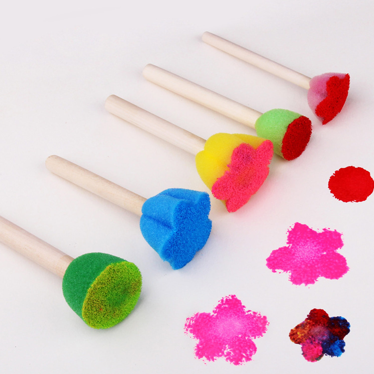 Conjunto De Pincéis De Esponja Redondos Flor Espuma 5/10/20 Pçs Cabo De Madeira DIY Artesanato Acrílico Aquarela Criança
