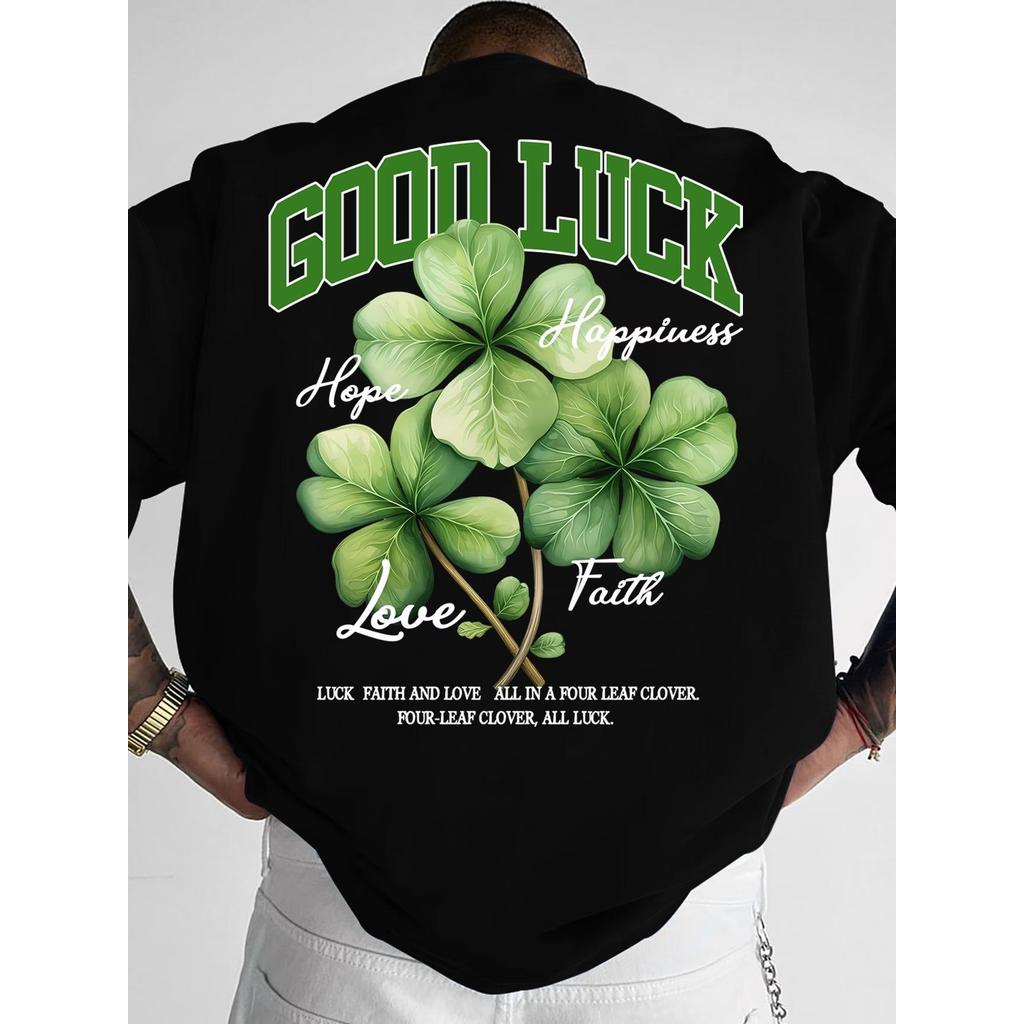 Camiseta Algodão Premium Streetwear Casual Good Luck Trevo Da Sorte