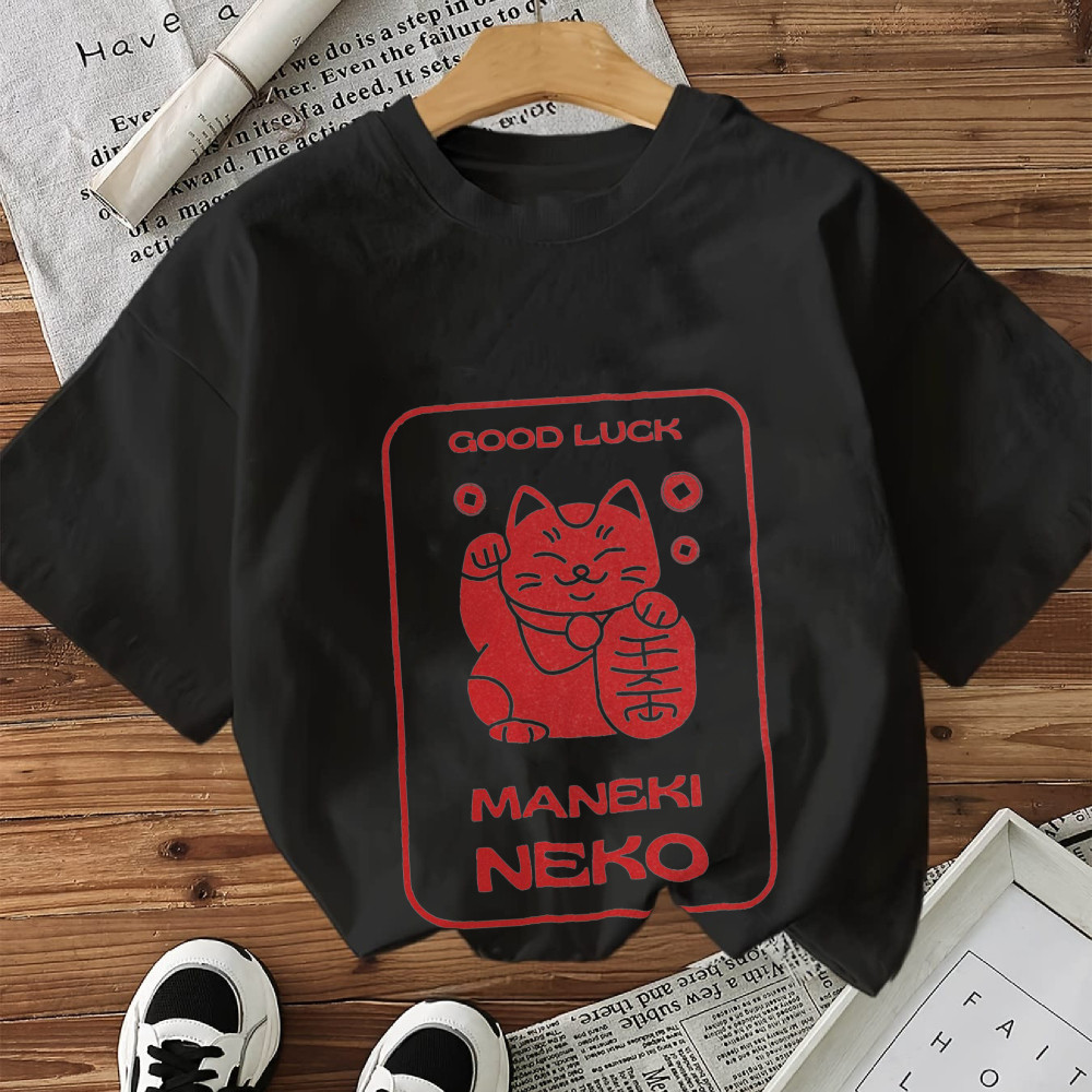 Camiseta Masculina Maneki Neko Good Luck Streetwear 2025 Novo