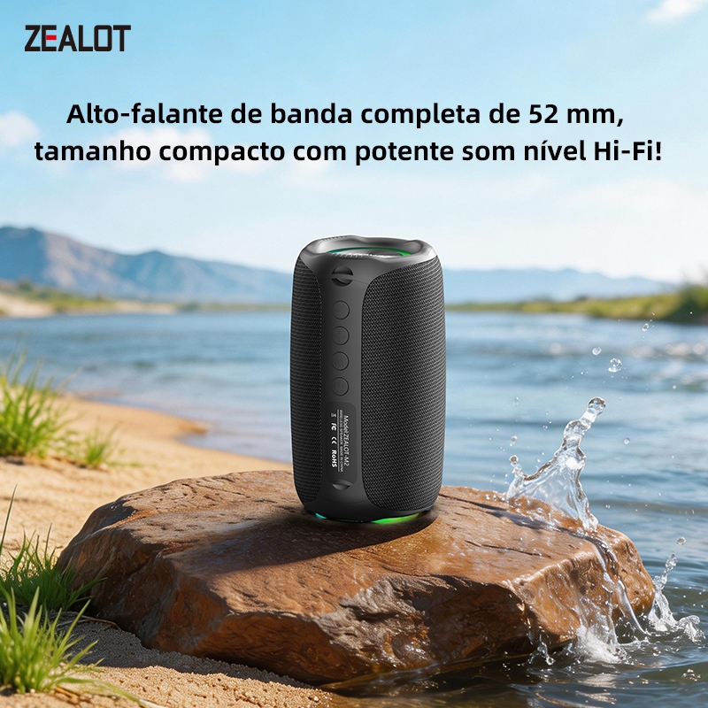 ZEALOT M2 Caixa de Som Bluetooth Portátil 10W Potente, Som Estéreo TWS, Bateria 1800mAh Longa Duração, Alto-falante Sem