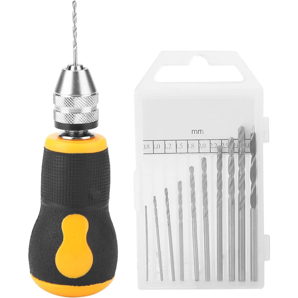 Mini Hand Drill Set, Small Hand Drill with 10Pcs Bits, Portable Micro Drill Tool Nonslip Handle for Art Craft Collection