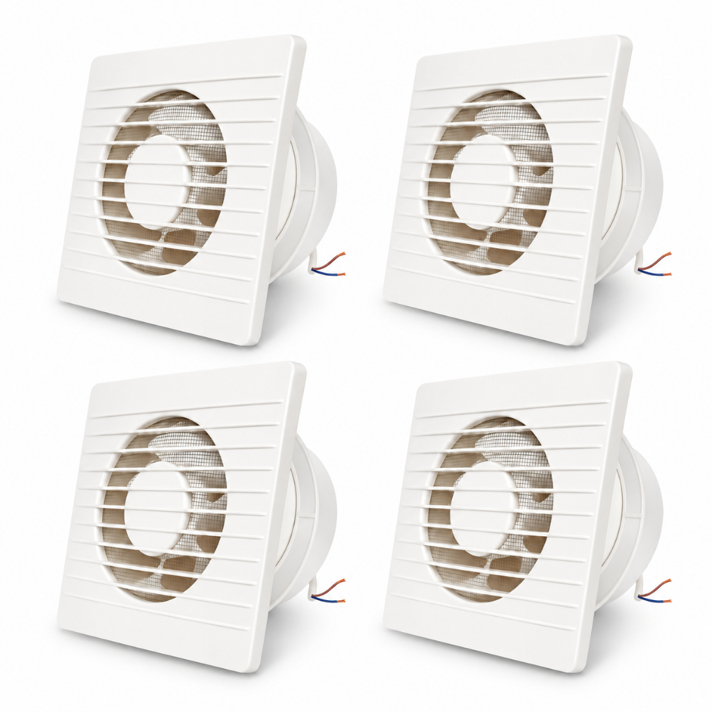 Kit Com 4 Exaustores De Banheiro Comércio 150mm Bivolt 127/220V Potência De 18W Possui Tela