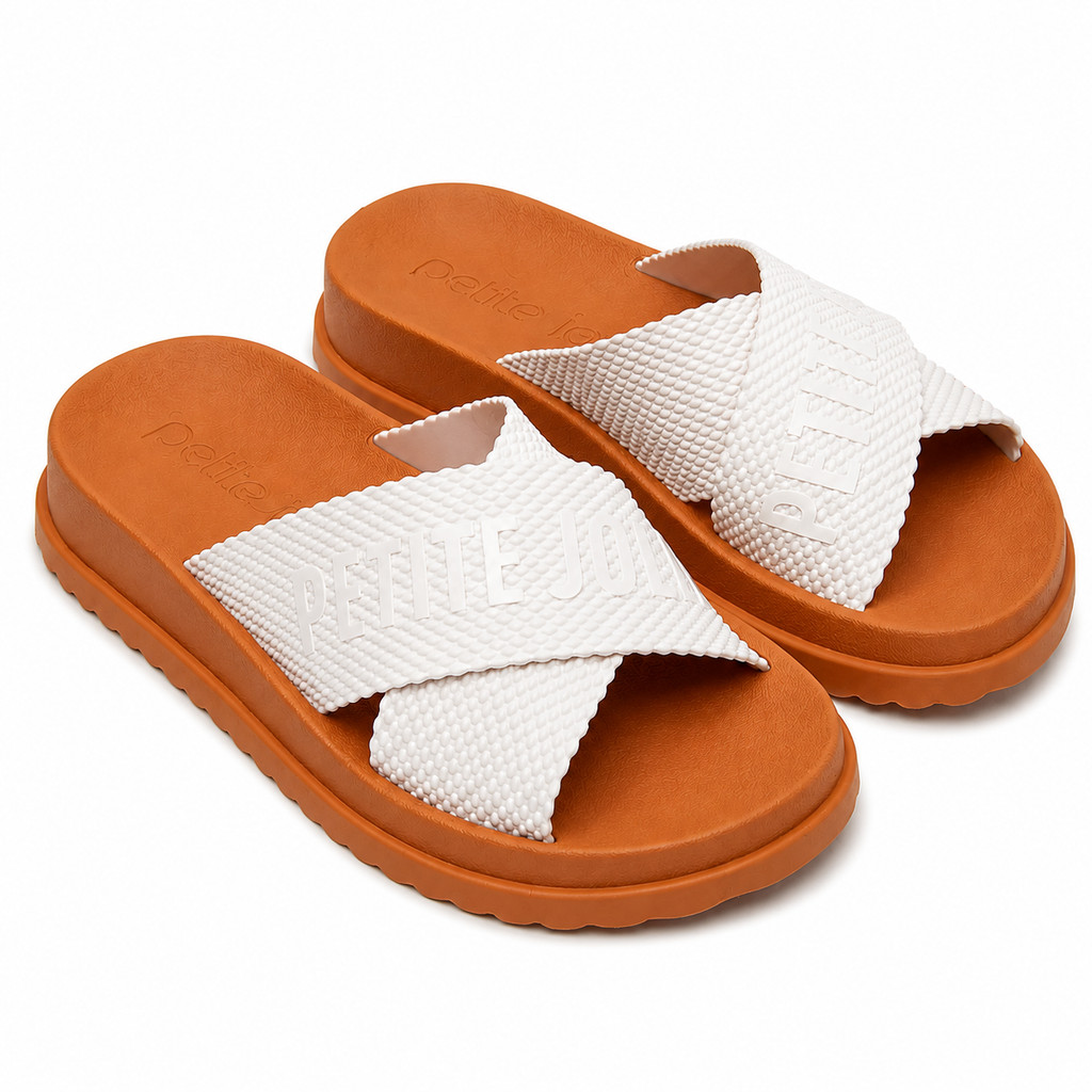 Chinelo Petite Jolie Smash White Doce de Leite PJ6812II Feminino com Tiras Cruzadas e J-Soft