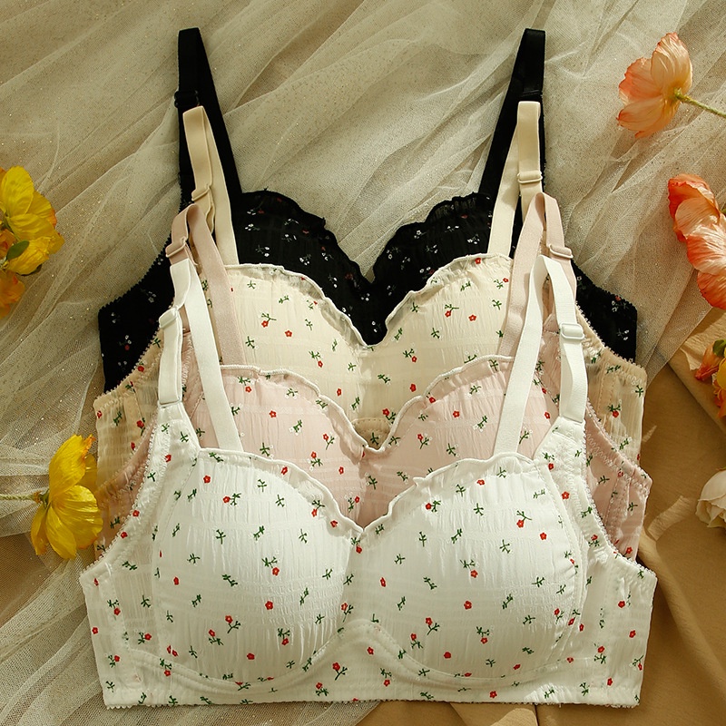 Sutiã Push-Up Sem Fio Petite Damasco-Bralette Branco Doce Adolescente Para Bustos Pequenos