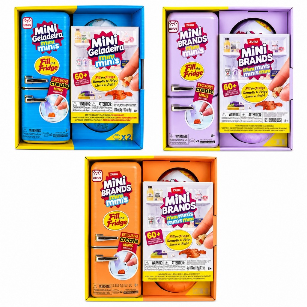 Mini Geladeira Fill The Fridge Com 2 Bolas Surpresa LED Avulsas Azul Laranja Rosa Lilas Colecionável