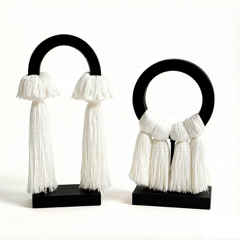 Modern minimalist geometric circular art tassel rope ornament for model home living room bookshelf entrance abstract dec