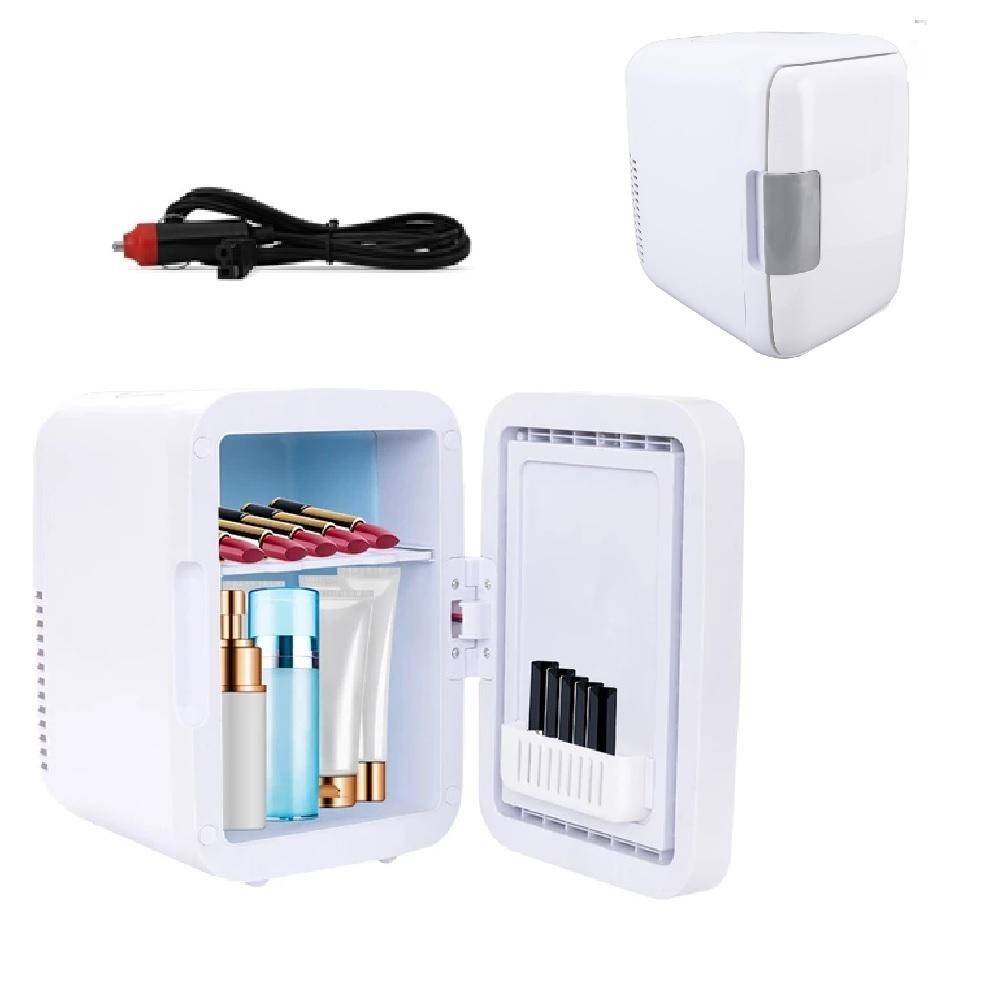 GELADEIRA MINI REFRIGERADOR AQUECEDOR CASA CARRO SKIN CARE MAQUIAGEM COSMETICOS MULTIUSO 4 LITROS 12V BRANCA