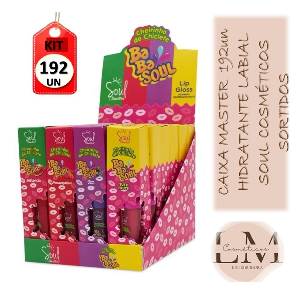 Caixa Master 192un Lip Gloss Babasoul 4ml Soul Cosméticos (08 Displays sortidos)