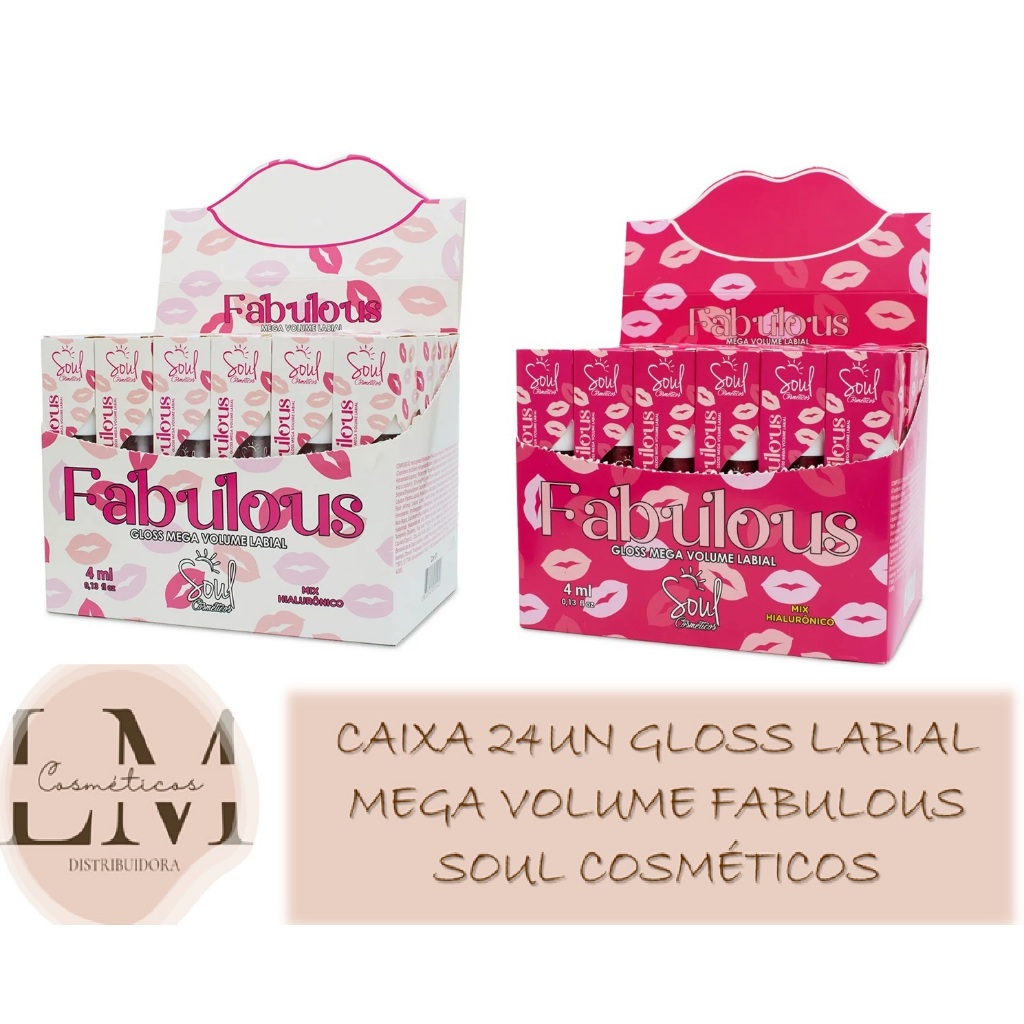 Caixa 24un Gloss Mega Volume Fabulous Soul Cosméticos 4ml