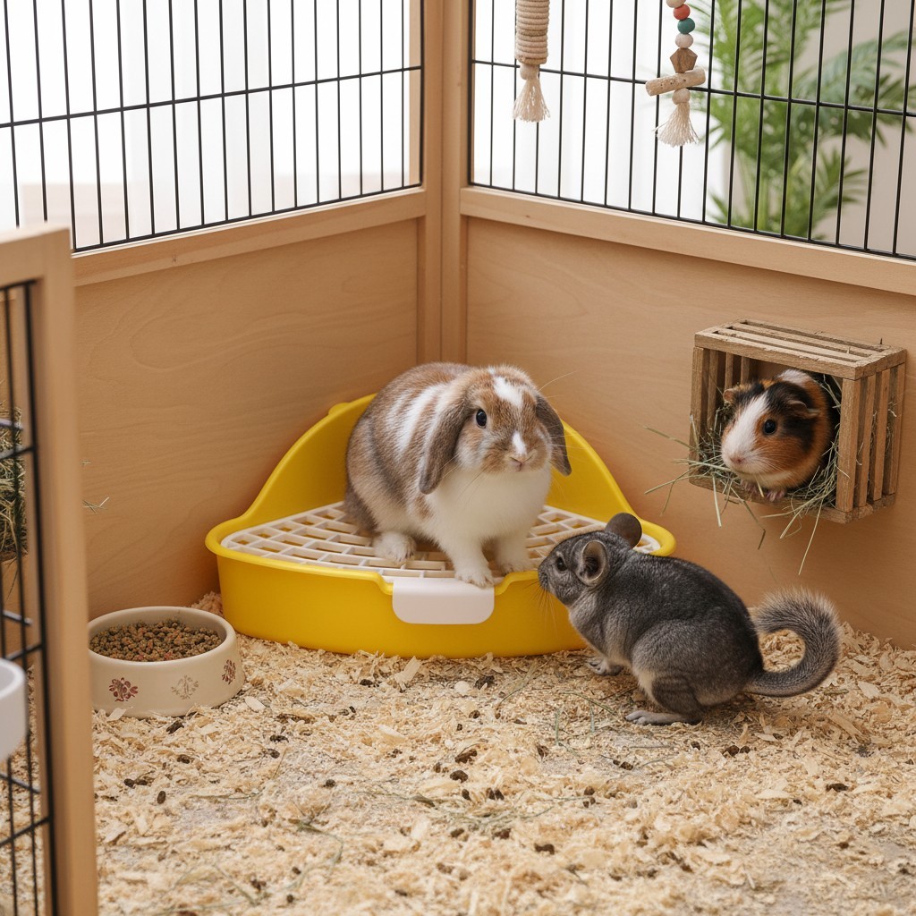 Vaso Sanitário Triangular Pequeno Para Animais De Estimação-Design Anti-Flip Com Prendedor De Pressão Coelhos Chinchilas