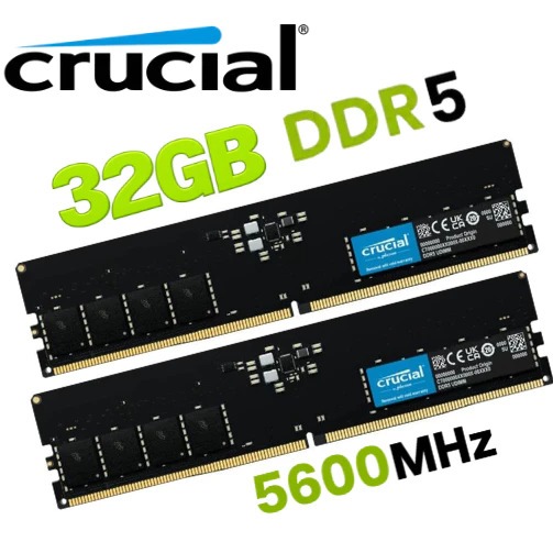 KIT Memoria 32GB DDR5 16X2 5600MHZ PC GAMER DESKTOP ADATA-CRUCIAL-ZILIA-KINGSTON-XPG